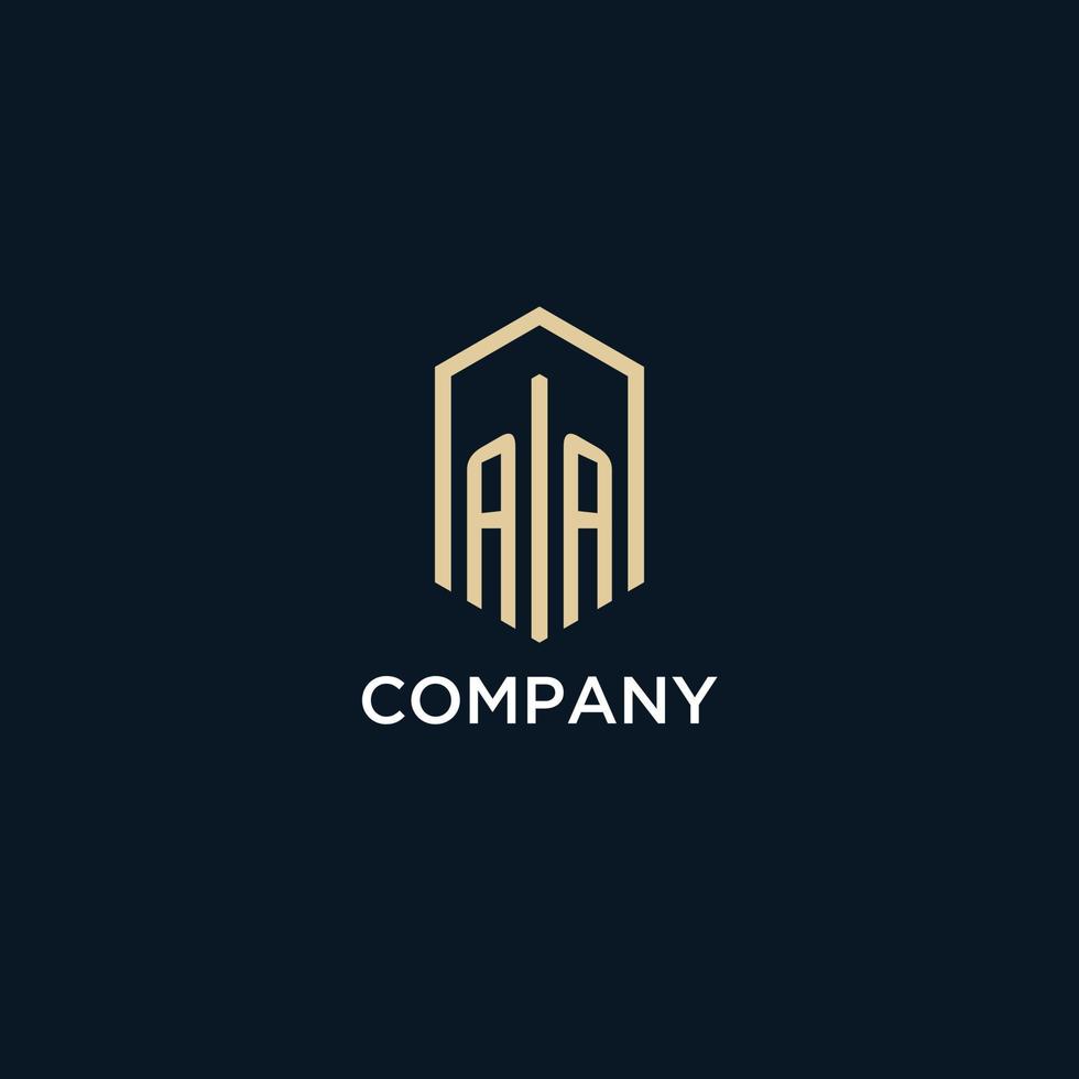 AA initial monogram logo with hexagonal shape style, real estate logo design ideas inspiration vector