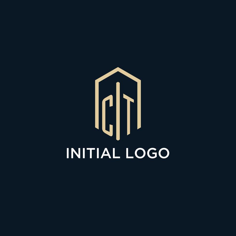 CT initial monogram logo with hexagonal shape style, real estate logo design ideas inspiration vector