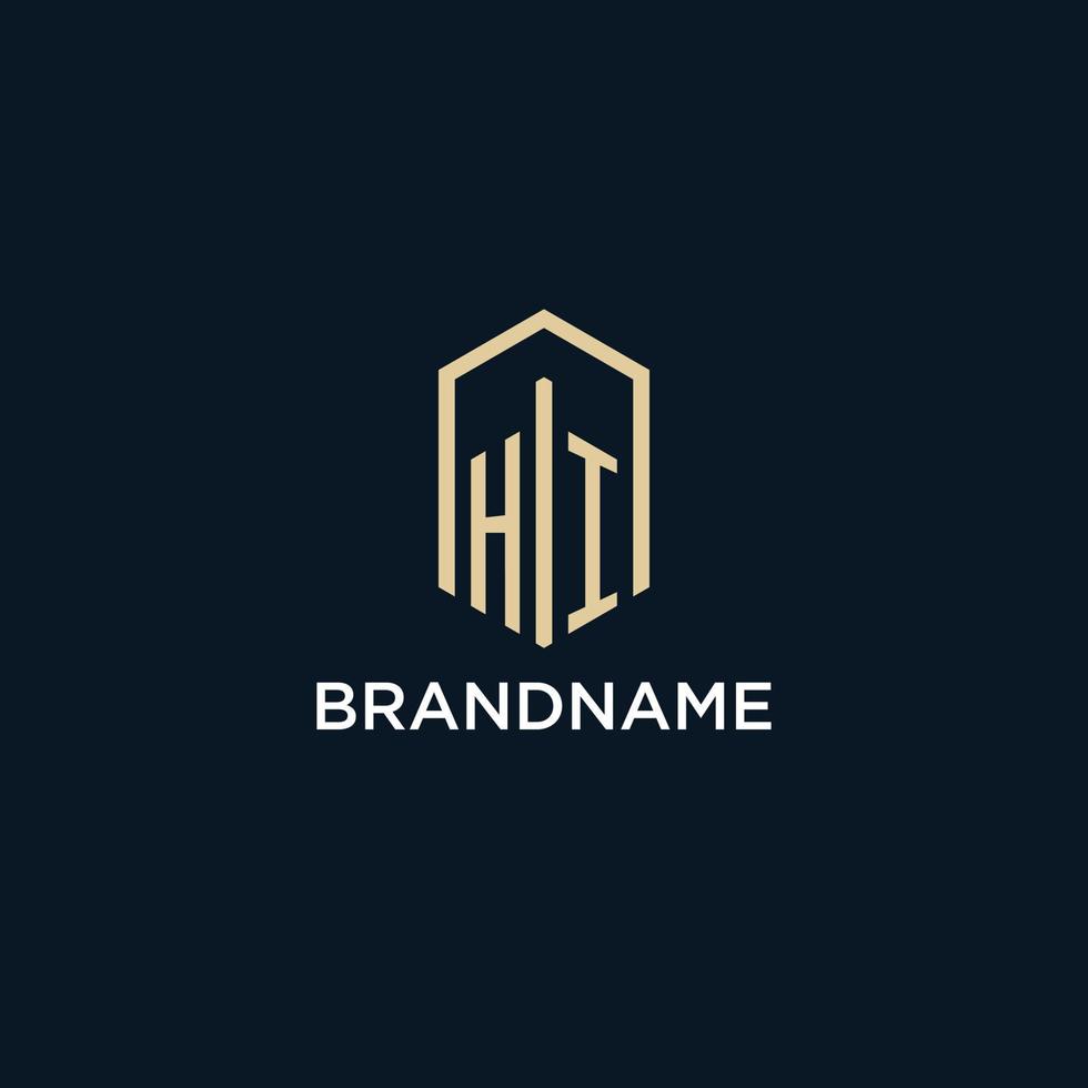 HI initial monogram logo with hexagonal shape style, real estate logo design ideas inspiration vector