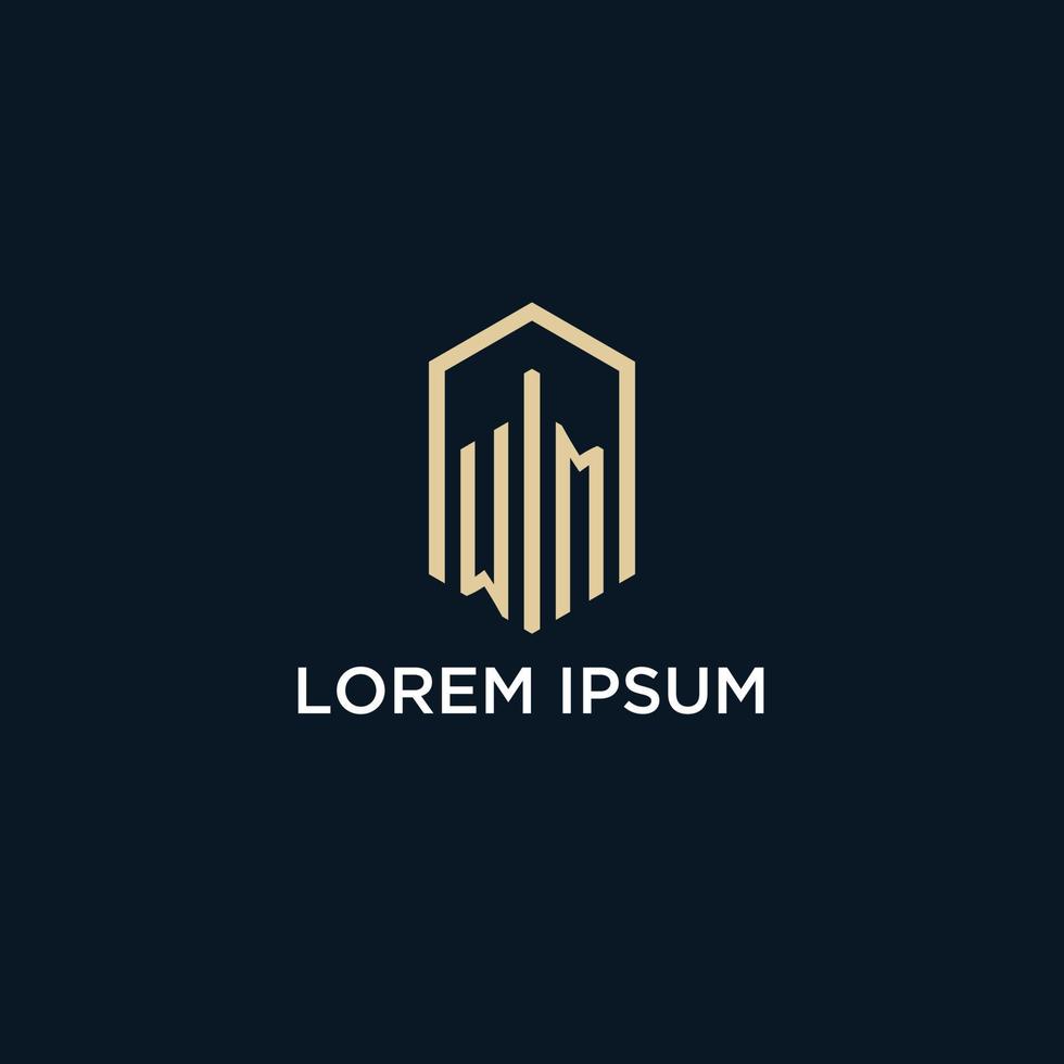 WM initial monogram logo with hexagonal shape style, real estate logo design ideas inspiration vector