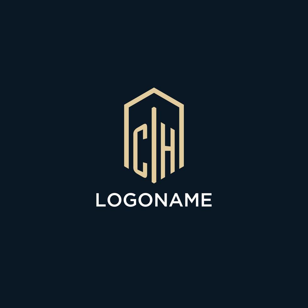 CH initial monogram logo with hexagonal shape style, real estate logo design ideas inspiration vector