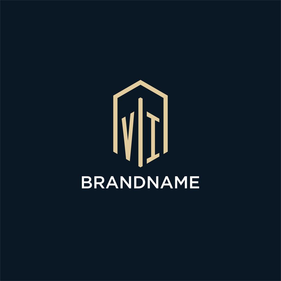 VI initial monogram logo with hexagonal shape style, real estate logo design ideas inspiration vector