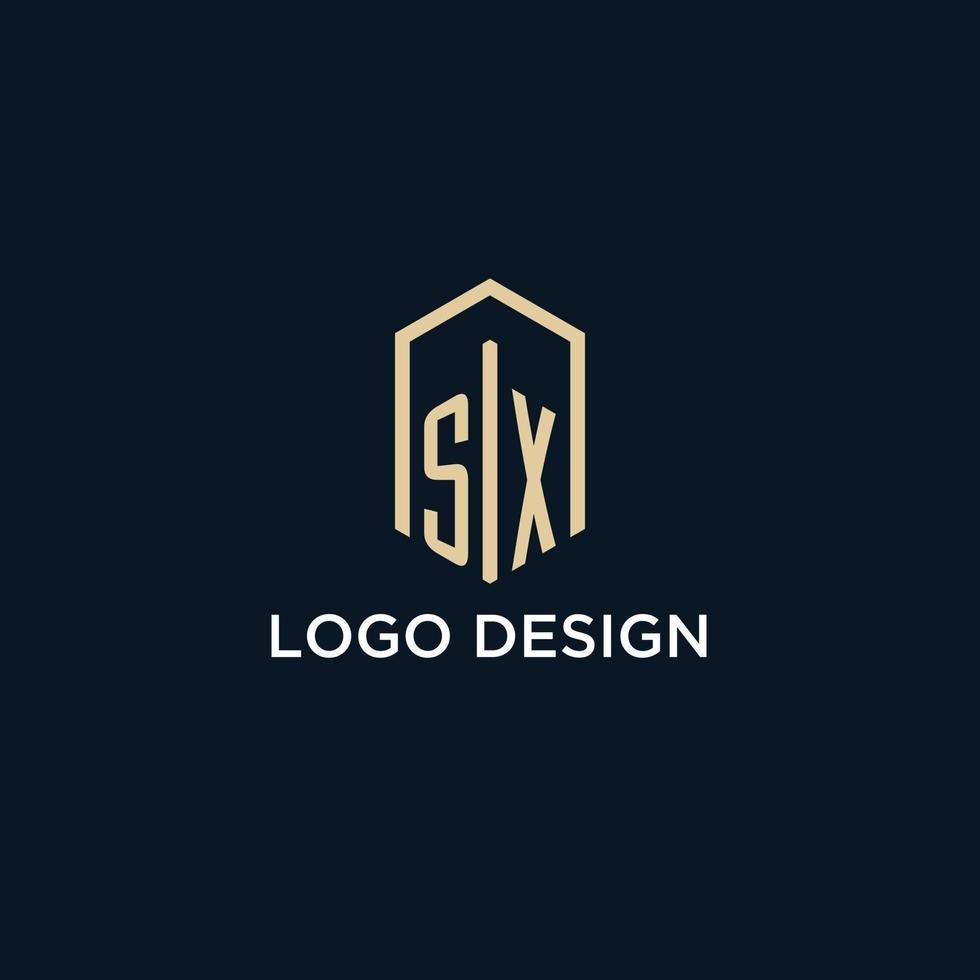 logotipo de monograma inicial sx con estilo de forma hexagonal, inspiración de ideas de diseño de logotipo de bienes raíces vector