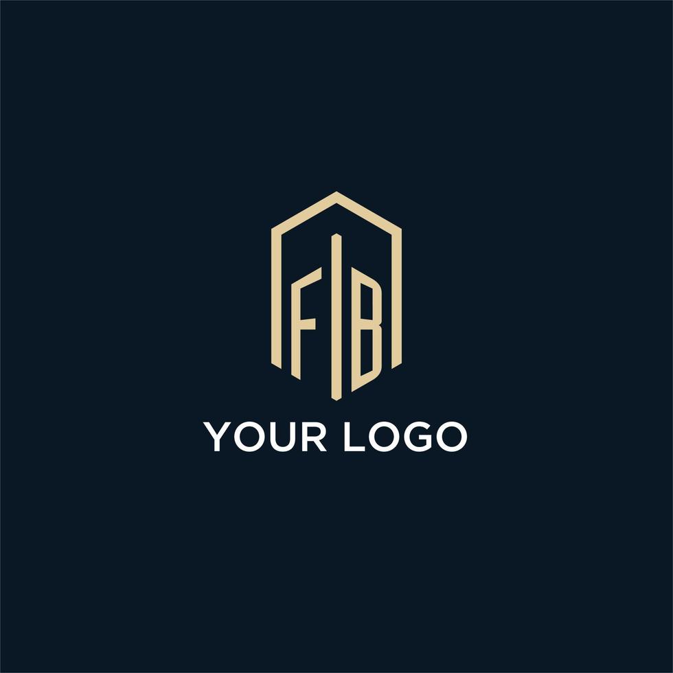 FB initial monogram logo with hexagonal shape style, real estate logo design ideas inspiration vector