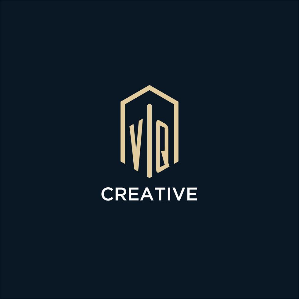 VQ initial monogram logo with hexagonal shape style, real estate logo design ideas inspiration vector