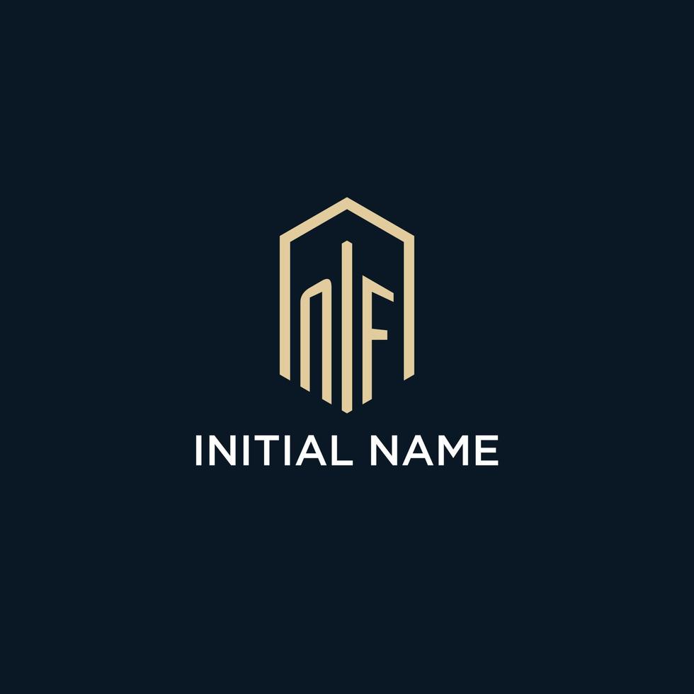 NF initial monogram logo with hexagonal shape style, real estate logo design ideas inspiration vector