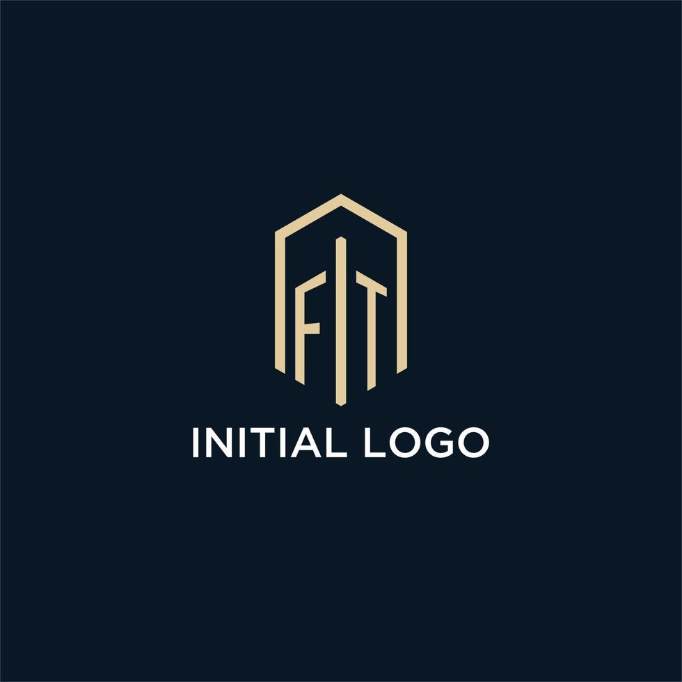 FT initial monogram logo with hexagonal shape style, real estate logo design ideas inspiration vector