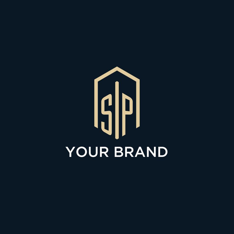 SP initial monogram logo with hexagonal shape style, real estate logo design ideas inspiration vector
