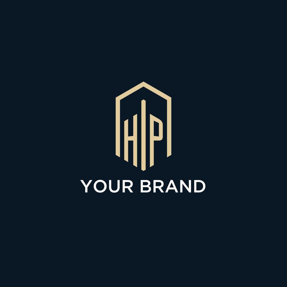 logotipo de monograma inicial de hp con estilo de forma hexagonal, inspiración de ideas de diseño de logotipo de bienes raíces vector