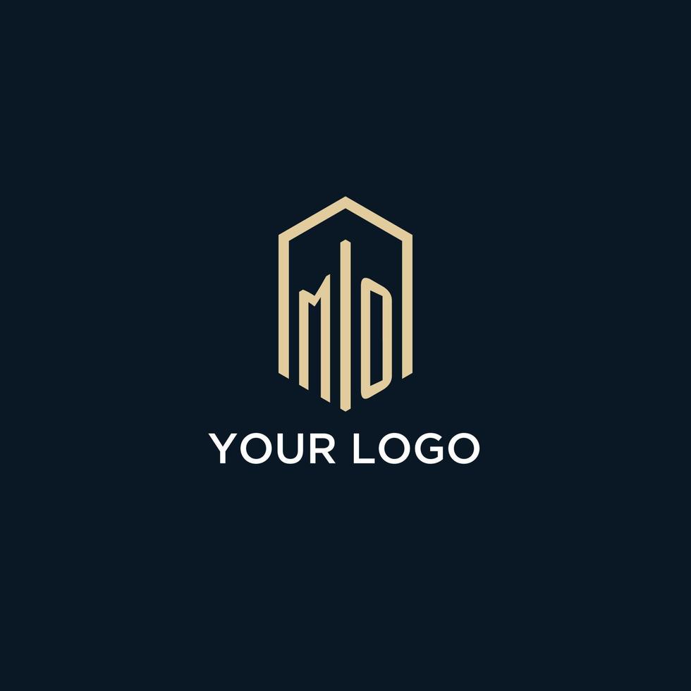 MO initial monogram logo with hexagonal shape style, real estate logo design ideas inspiration vector
