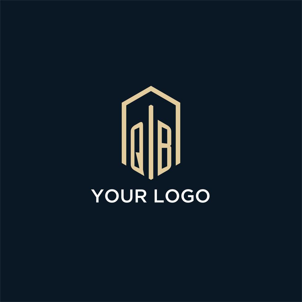 QB initial monogram logo with hexagonal shape style, real estate logo design ideas inspiration vector