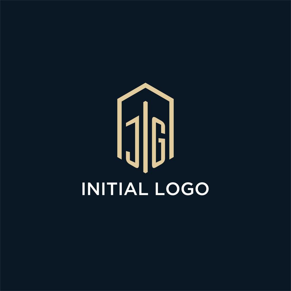 JG initial monogram logo with hexagonal shape style, real estate logo design ideas inspiration vector