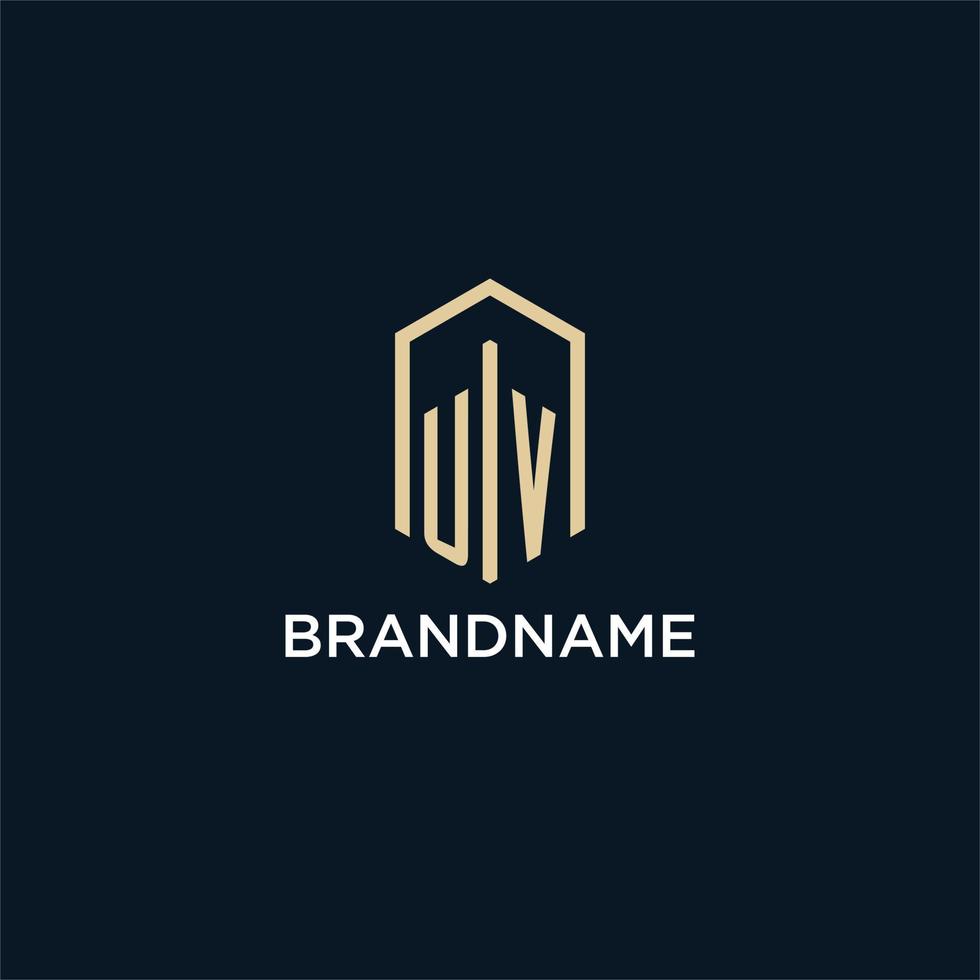 UV initial monogram logo with hexagonal shape style, real estate logo design ideas inspiration vector