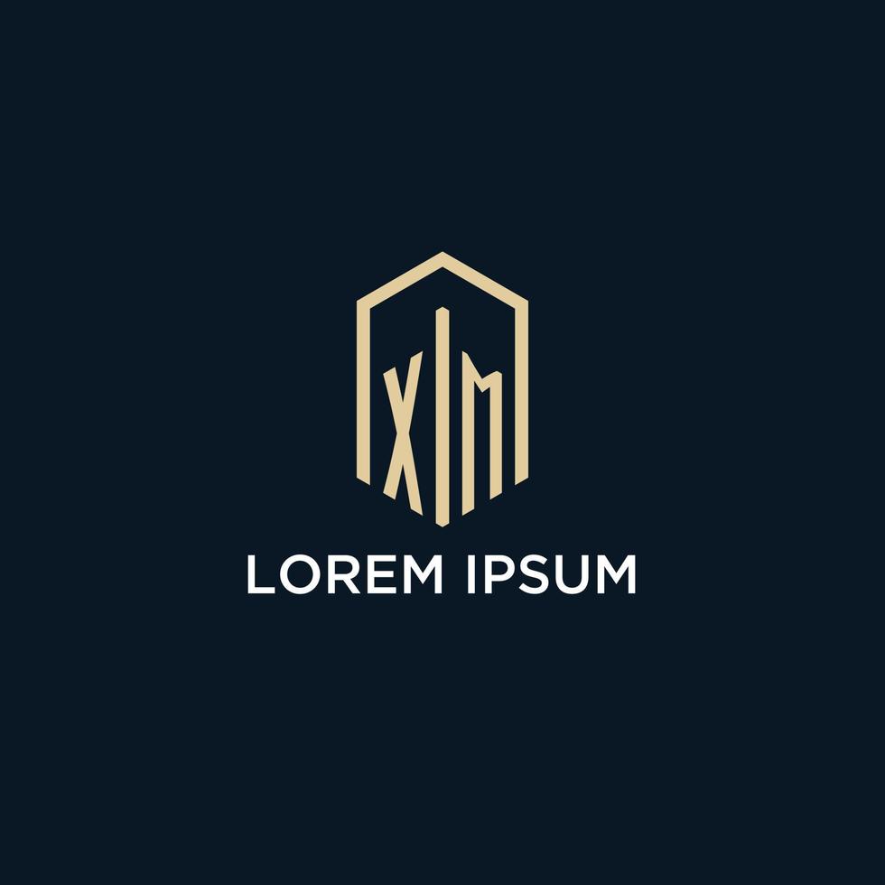 XM initial monogram logo with hexagonal shape style, real estate logo design ideas inspiration vector