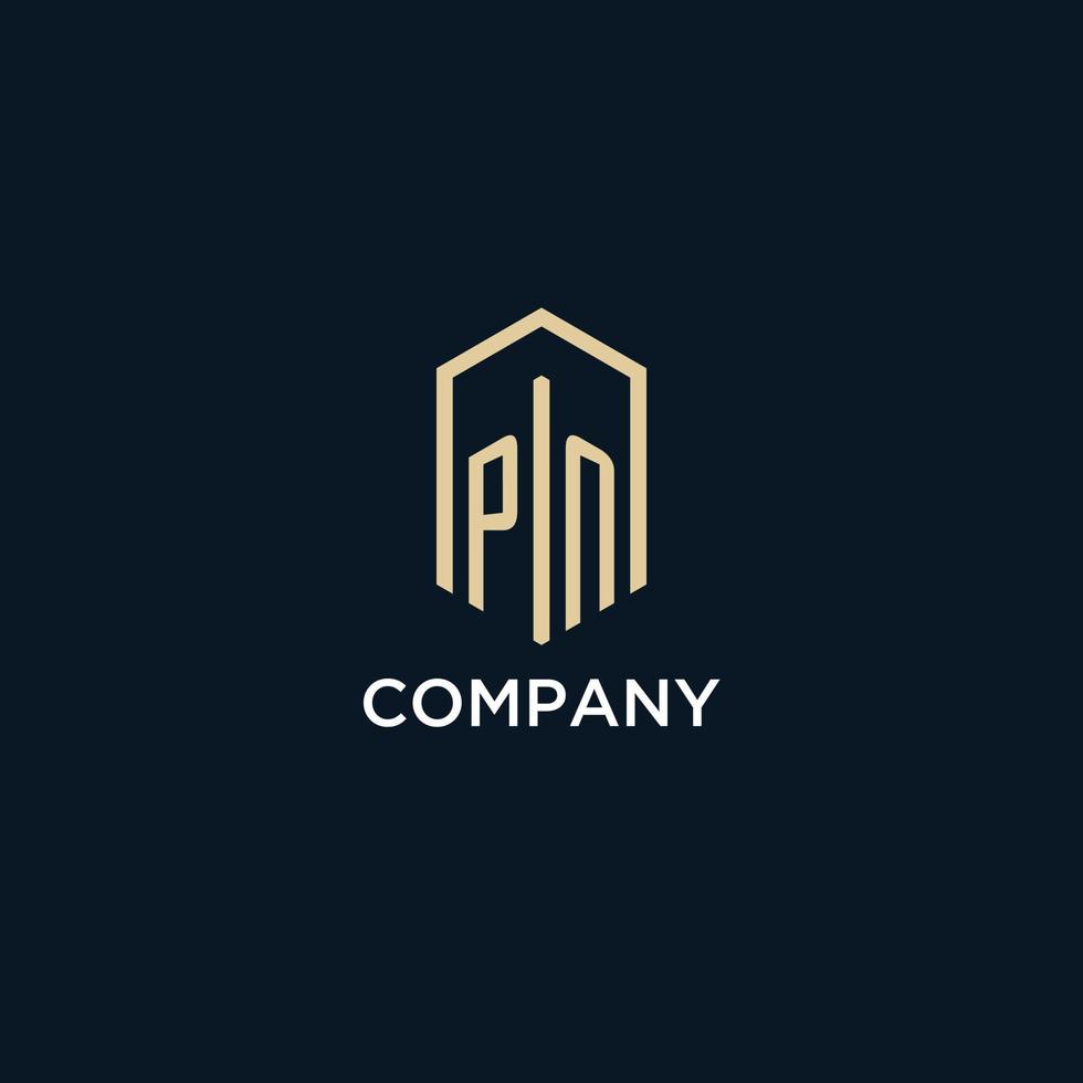 PN initial monogram logo with hexagonal shape style, real estate logo design ideas inspiration vector