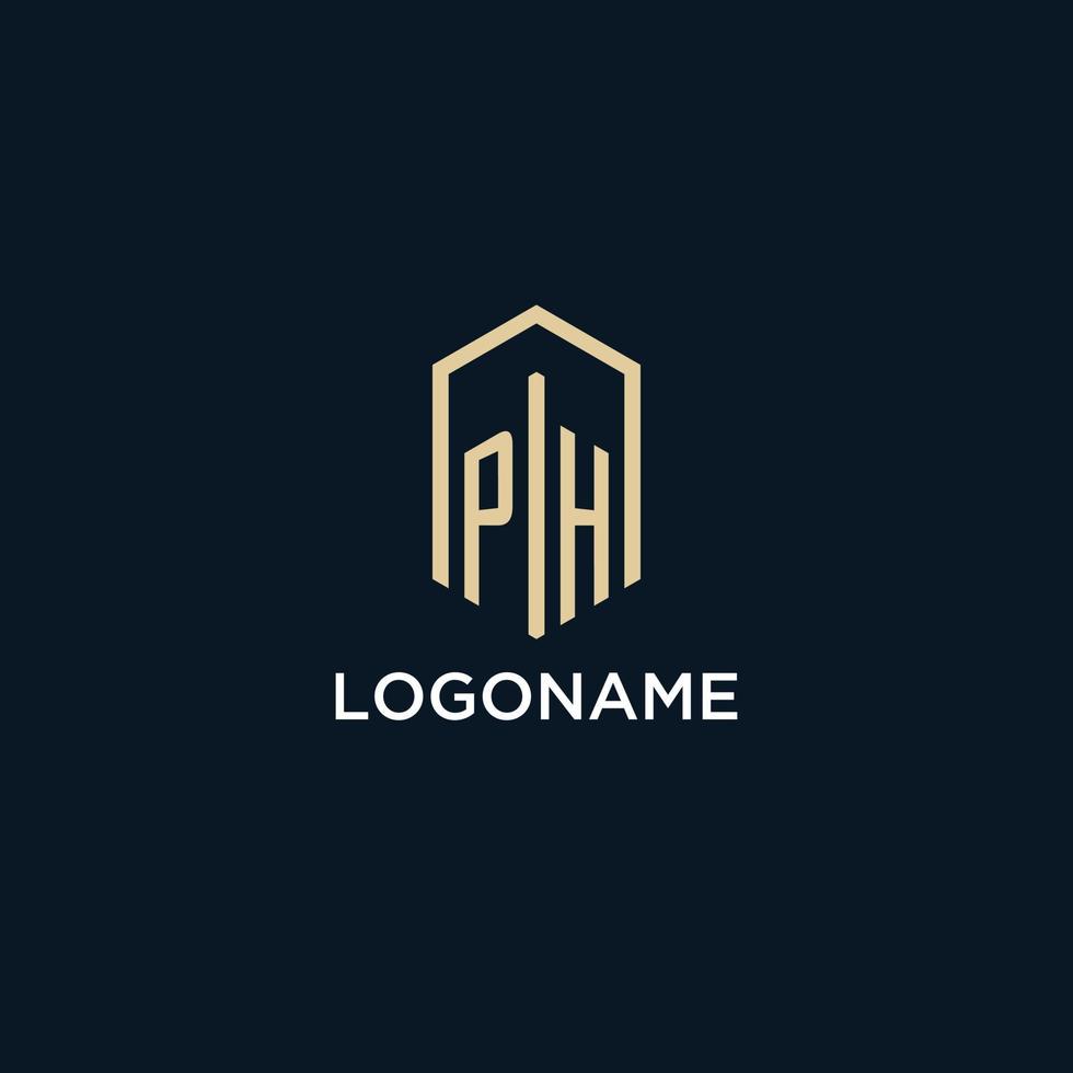 logotipo de monograma inicial de ph con estilo de forma hexagonal, inspiración de ideas de diseño de logotipo de bienes raíces vector