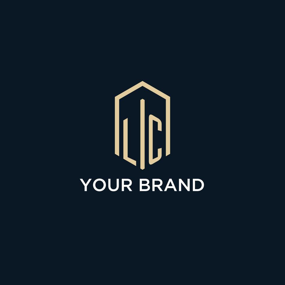 LC initial monogram logo with hexagonal shape style, real estate logo design ideas inspiration vector