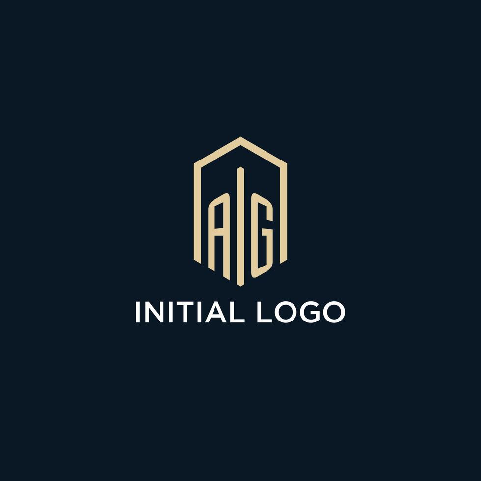 AG initial monogram logo with hexagonal shape style, real estate logo design ideas inspiration vector