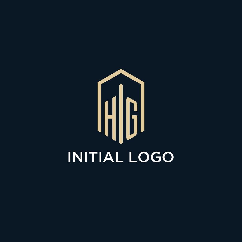 HG initial monogram logo with hexagonal shape style, real estate logo design ideas inspiration vector