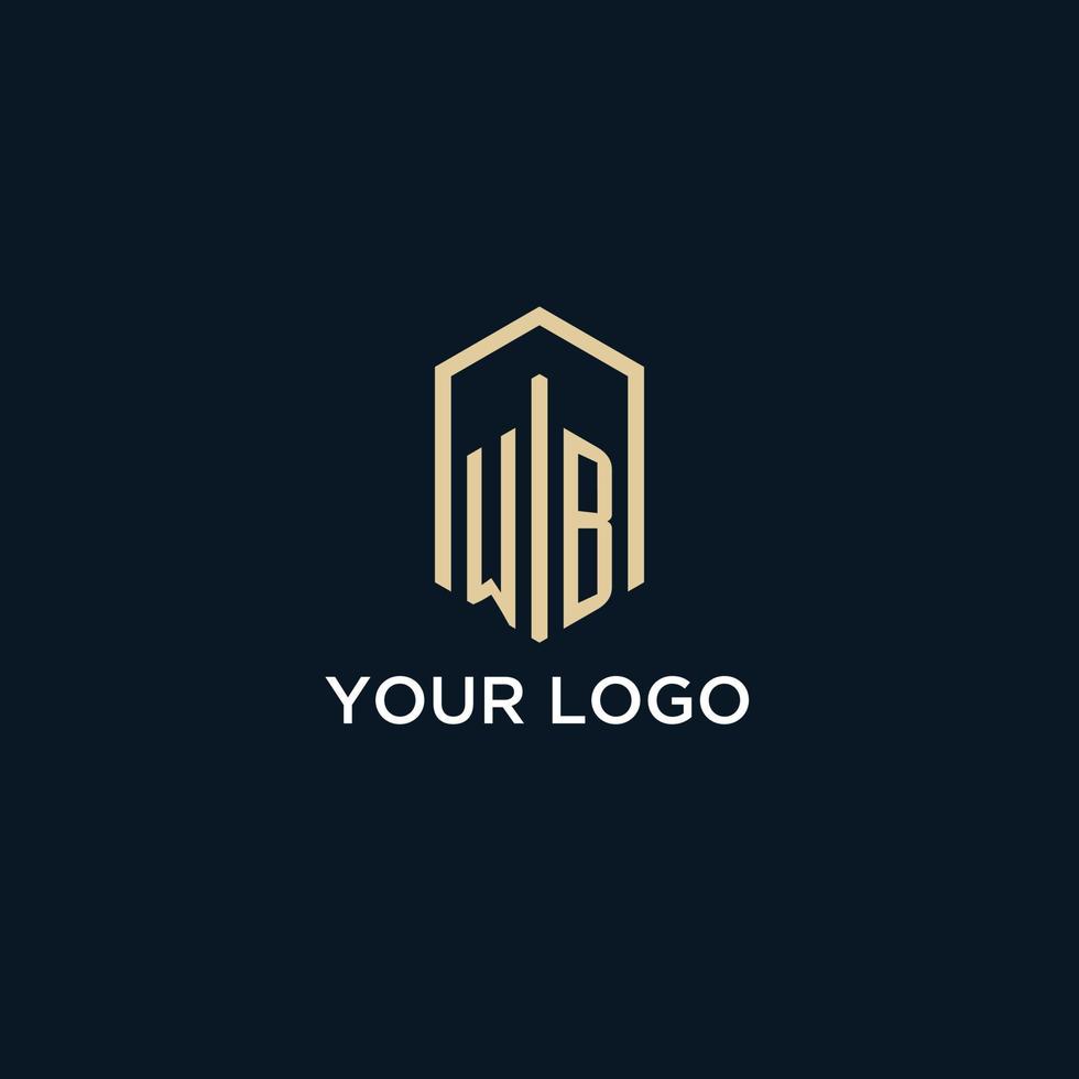 WB initial monogram logo with hexagonal shape style, real estate logo design ideas inspiration vector