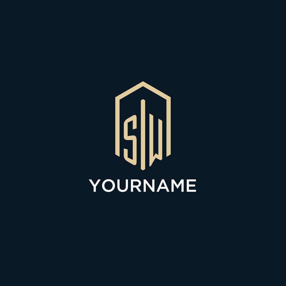 SW initial monogram logo with hexagonal shape style, real estate logo design ideas inspiration vector