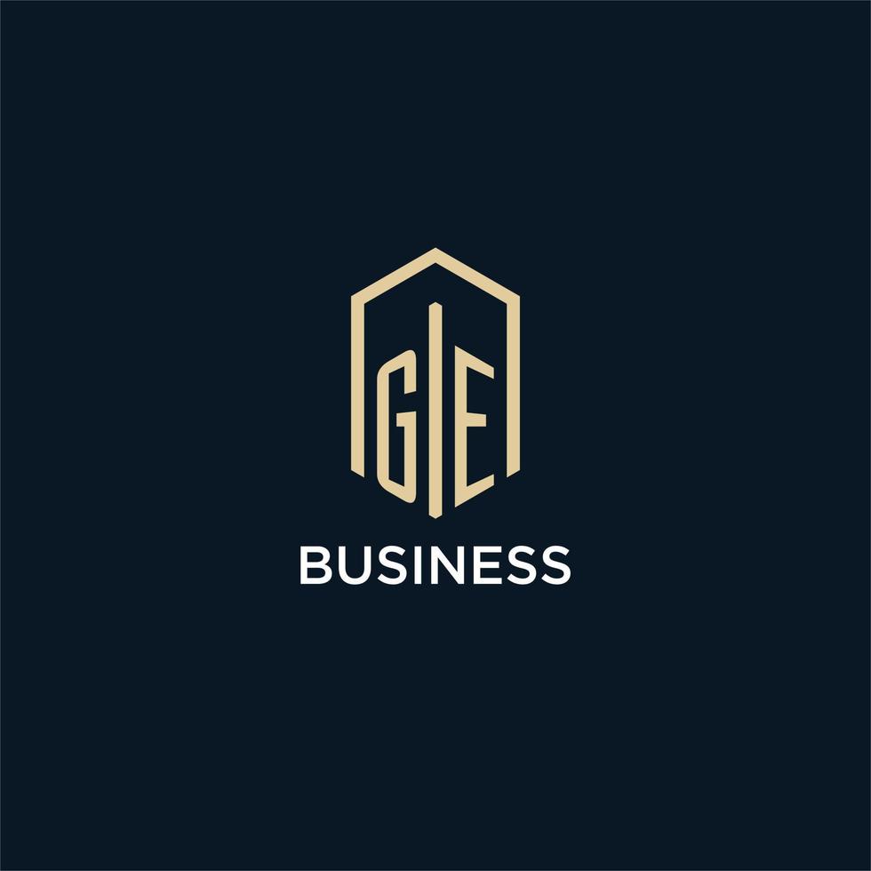 GE initial monogram logo with hexagonal shape style, real estate logo design ideas inspiration vector