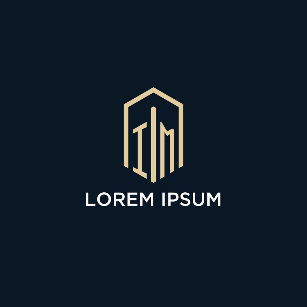 IM initial monogram logo with hexagonal shape style, real estate logo design ideas inspiration vector