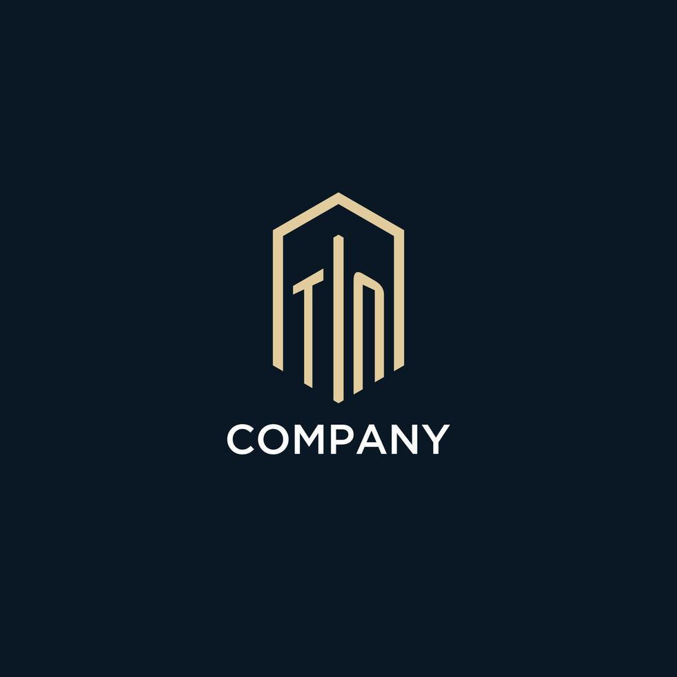 TN initial monogram logo with hexagonal shape style, real estate logo design ideas inspiration vector