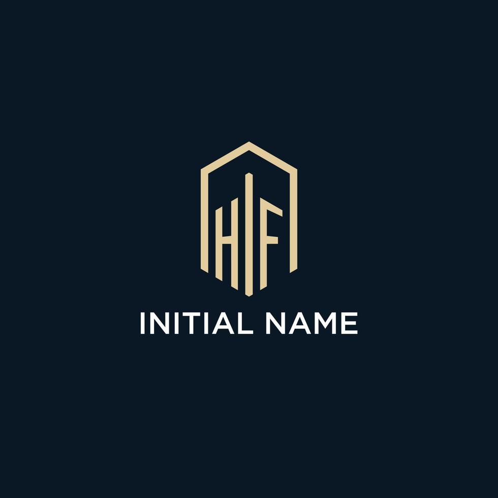 HF initial monogram logo with hexagonal shape style, real estate logo design ideas inspiration vector