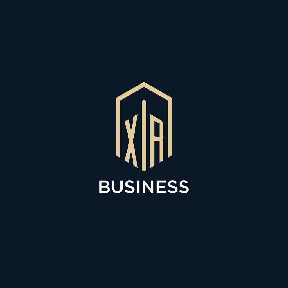 XR initial monogram logo with hexagonal shape style, real estate logo design ideas inspiration vector