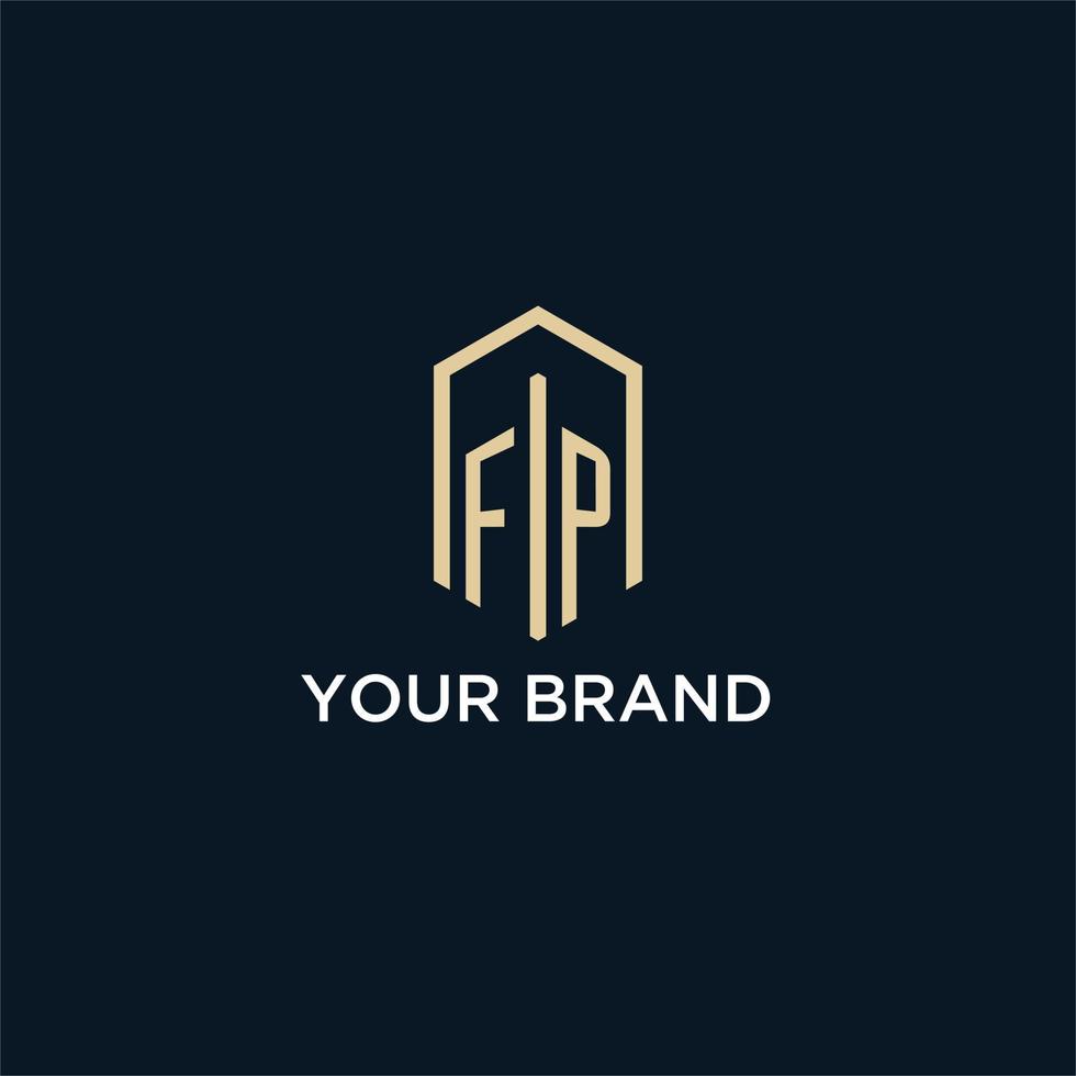 FP initial monogram logo with hexagonal shape style, real estate logo design ideas inspiration vector