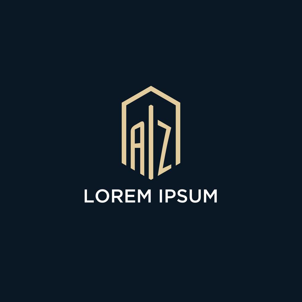 AZ initial monogram logo with hexagonal shape style, real estate logo design ideas inspiration vector