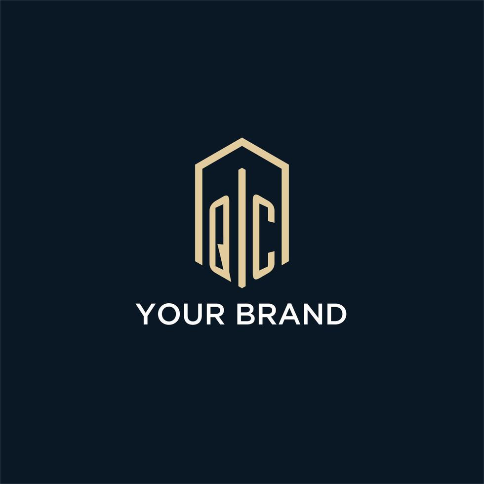 QC initial monogram logo with hexagonal shape style, real estate logo design ideas inspiration vector