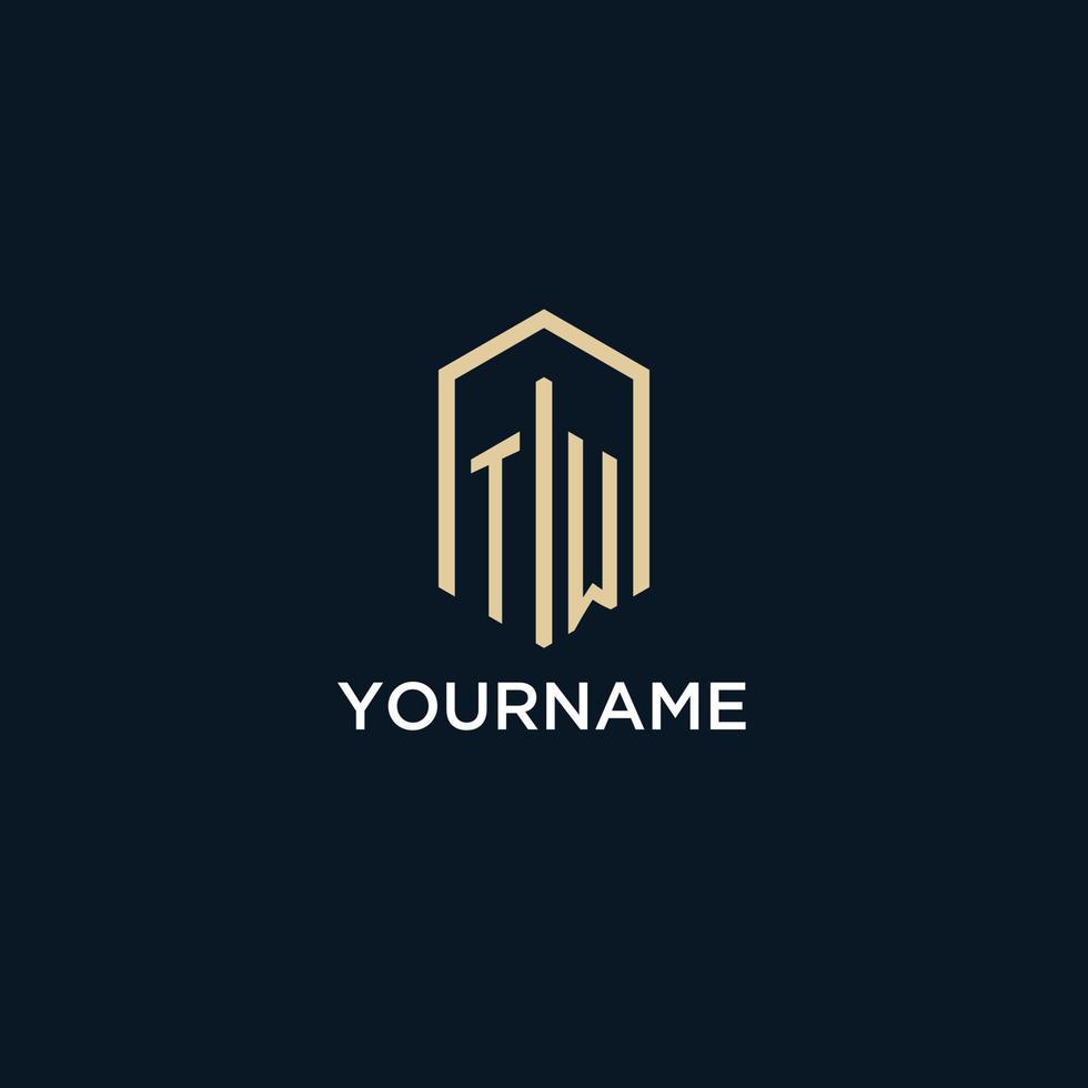 TW initial monogram logo with hexagonal shape style, real estate logo design ideas inspiration vector