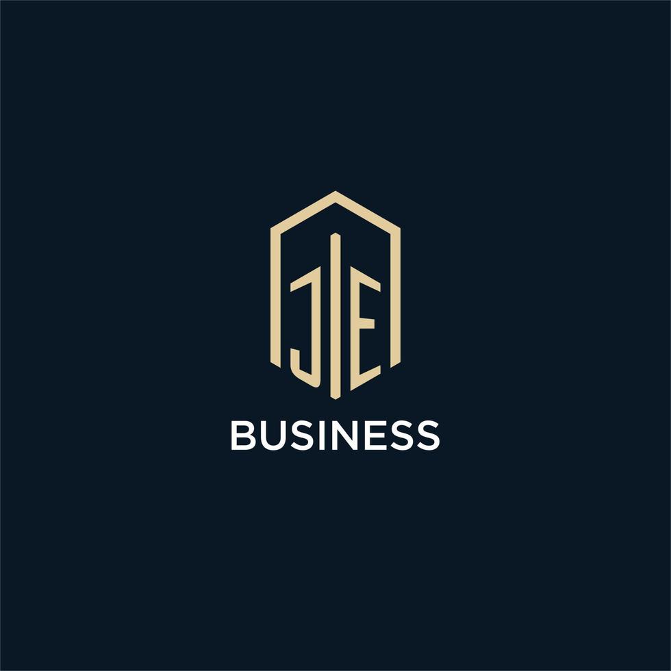 JE initial monogram logo with hexagonal shape style, real estate logo design ideas inspiration vector