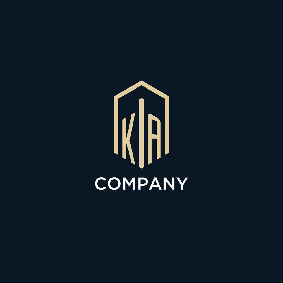 KA initial monogram logo with hexagonal shape style, real estate logo design ideas inspiration vector