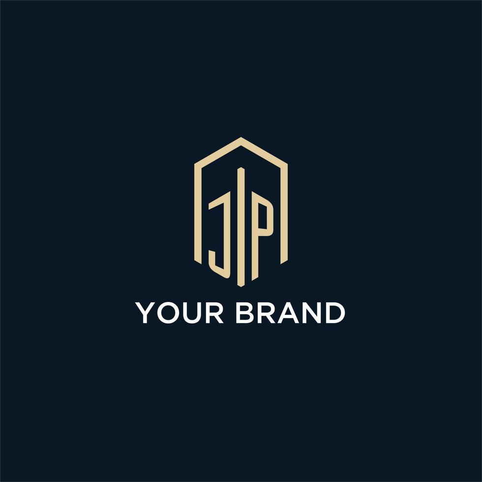 JP initial monogram logo with hexagonal shape style, real estate logo design ideas inspiration vector