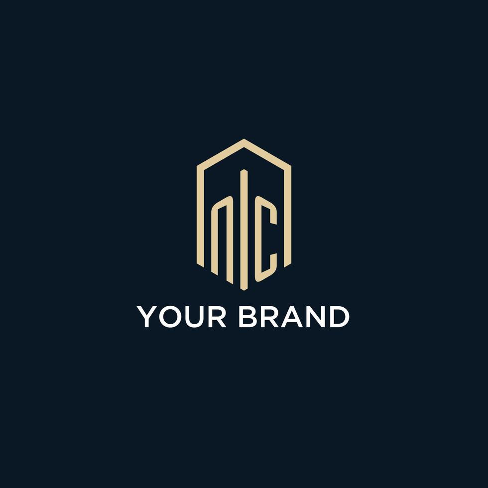 NC initial monogram logo with hexagonal shape style, real estate logo design ideas inspiration vector