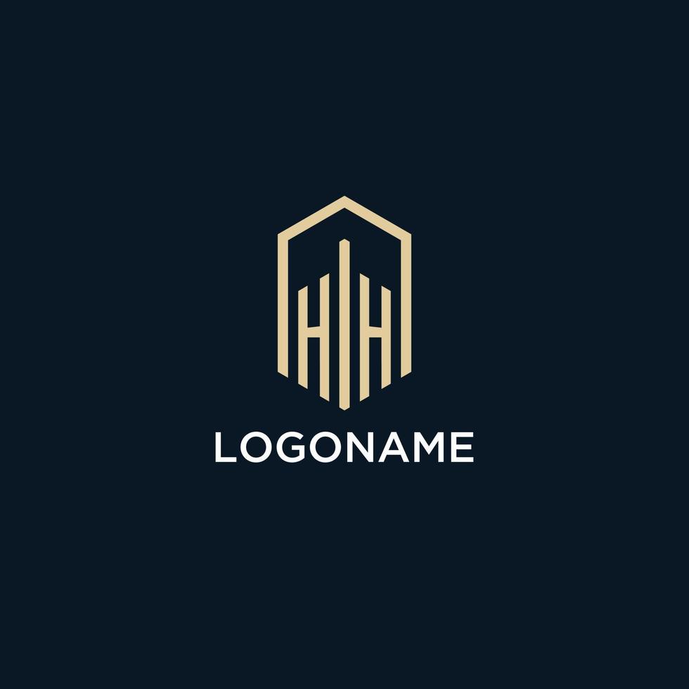 HH initial monogram logo with hexagonal shape style, real estate logo design ideas inspiration vector