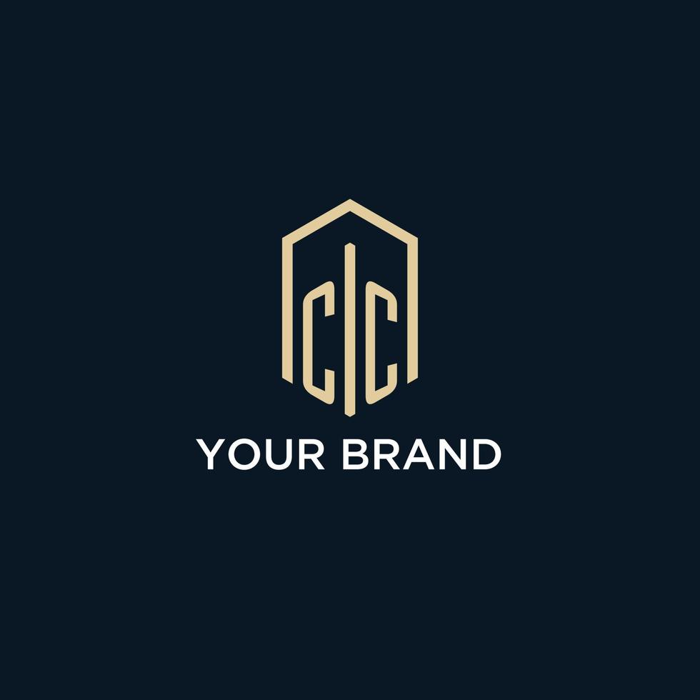 CC initial monogram logo with hexagonal shape style, real estate logo design ideas inspiration vector