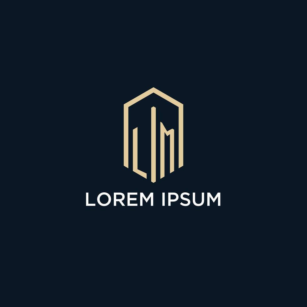 LM initial monogram logo with hexagonal shape style, real estate logo design ideas inspiration vector
