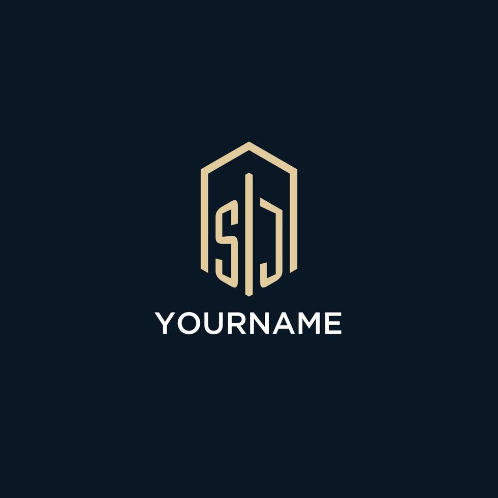 SJ initial monogram logo with hexagonal shape style, real estate logo design ideas inspiration vector