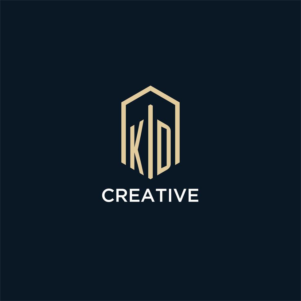 KD initial monogram logo with hexagonal shape style, real estate logo design ideas inspiration vector