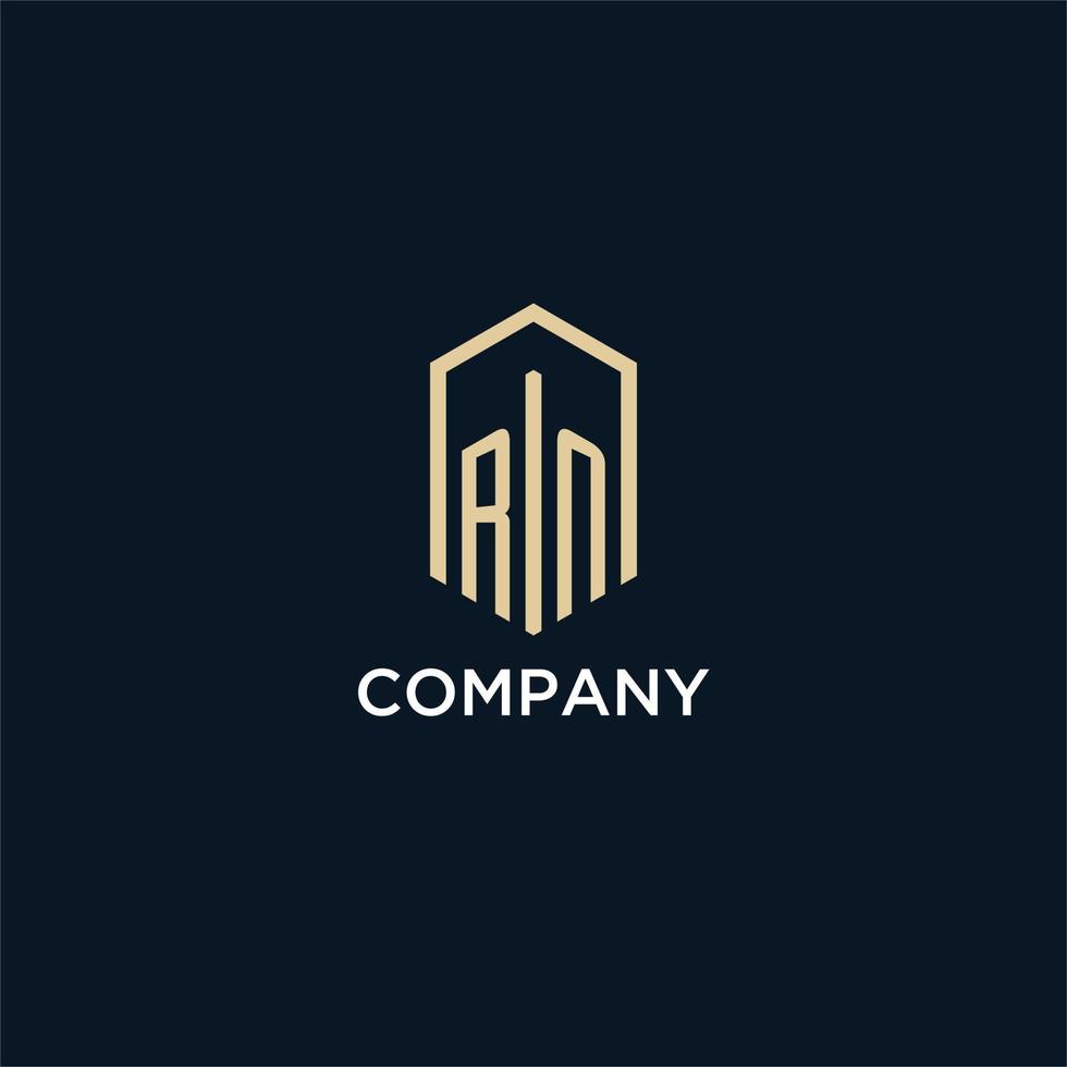 RN initial monogram logo with hexagonal shape style, real estate logo design ideas inspiration vector
