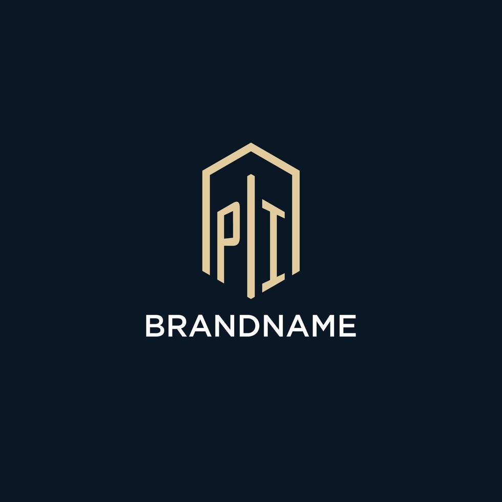 PI initial monogram logo with hexagonal shape style, real estate logo design ideas inspiration vector