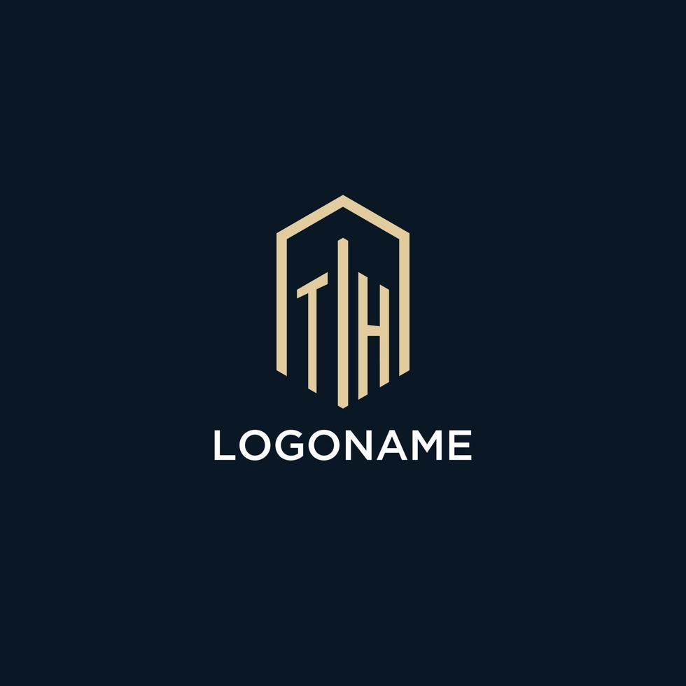 TH initial monogram logo with hexagonal shape style, real estate logo design ideas inspiration vector