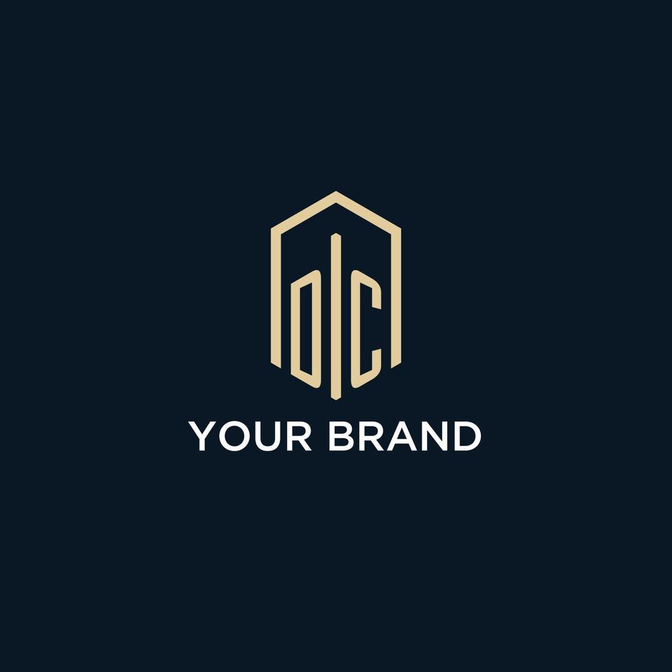 DC initial monogram logo with hexagonal shape style, real estate logo design ideas inspiration vector
