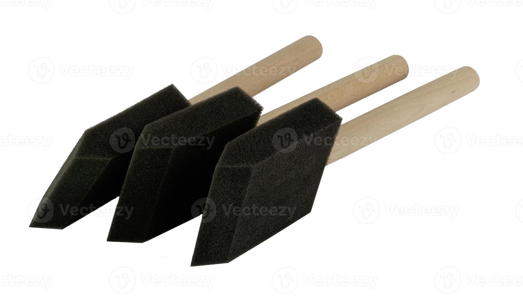 Foam brushes with wooden handle side view photo