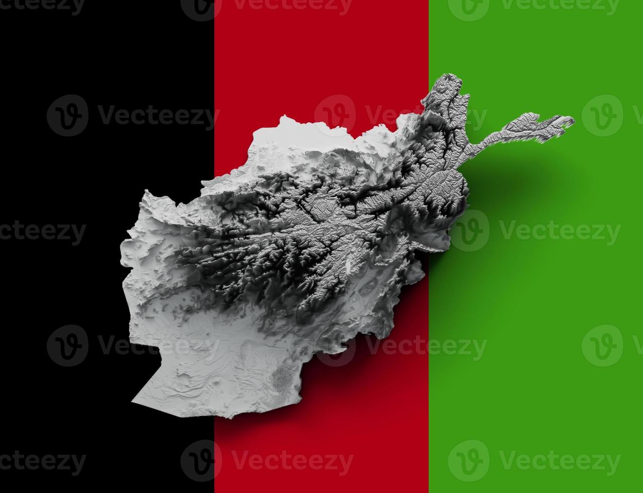 Afghanistan Map relief black and White Color Height map on isolated Background 3d illustration photo
