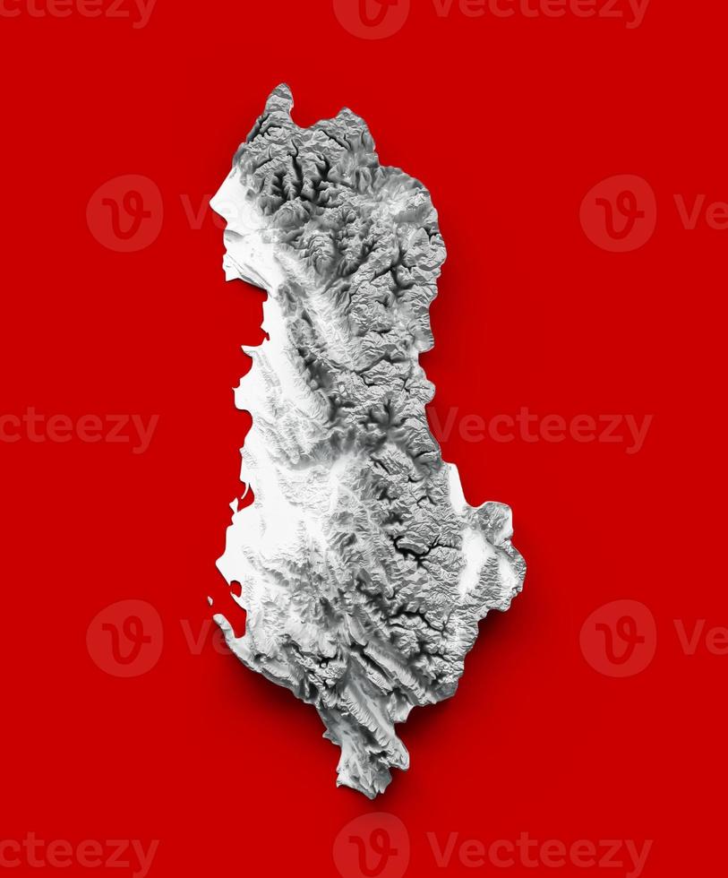 Albania Map Shaded relief Color Height map on Red Background 3d illustration photo